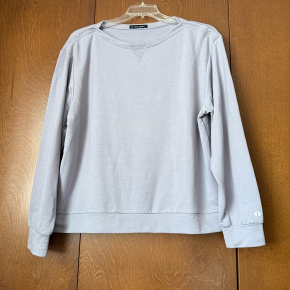 Thrive Societe Sz Lg Lavender Crewneck Yoga Sweatshirt, Snap Shoulders